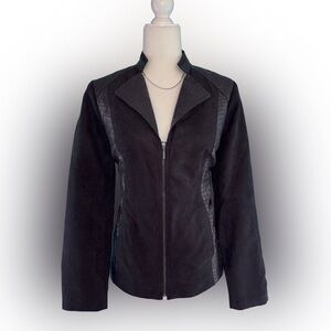 Studio Works Black Faux Suede Snakeskin Trim Jacket Size 10